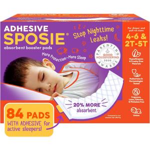 Sposie Diaper Booster Pads | Stop Leaks in Baby Overnight, Nighttime Diapers | Disposable Toddler Training Underwear Girls & Boys | Adhesive Diaper Pad | 84 Count (Pack of 1)
