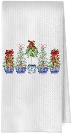 Elefeltclave Chinoiserie Pink Christmas Tree Kitchen Towels, Coquette Preppy Christmas Dish Tea Towels. XIVENHAVM Chinoiserie Christmas Trees Towels - Coquette Red Christmas Trees Decorative Waffle Dish Towels, Holiday Hand Towel, Winter Tea Towel 