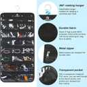 Hanging Jewelry Organizer with 50 Transparent Pockets, 360 Rotating Hanger & Secure Zipper Closure - Foldable Double Sided Jewelry Storage Bag for Earrings, Rings, Necklaces, Bracelets (Black)