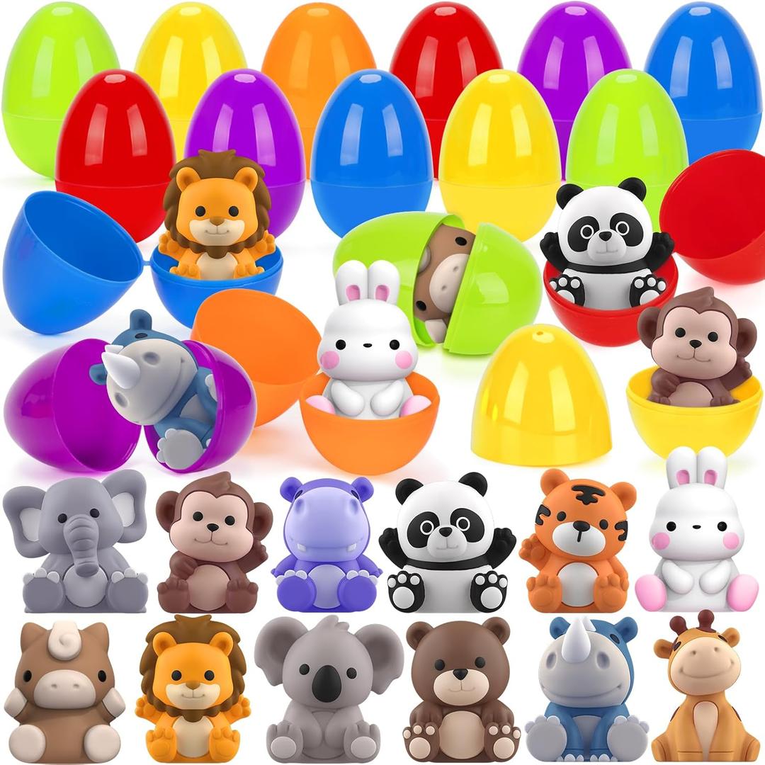 Easter Eggs with Animal Finger Puppets for Easter Eggs Hunt, Prefilled Easter Eggs with Toys Inside for Kids Toddlers, Easter Basket Stuffers Fillers, Easter Gifts Party Favors Classroom Supplies