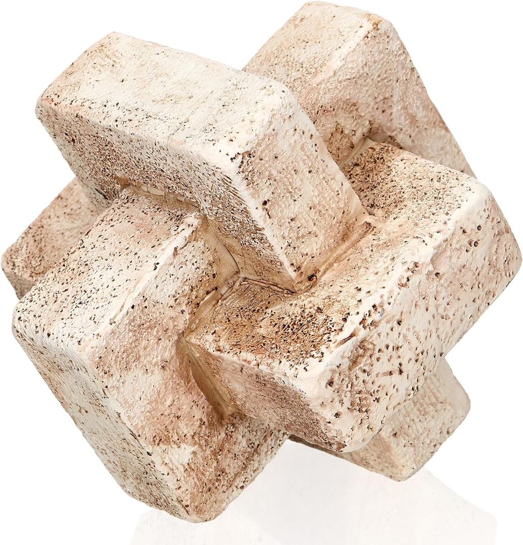 3 Link Knot Decor 5 Inch Dia Hand Carved Decorative Knot Natural Brown Resin Chain Link Decor, Modern Shelf Entryway Objects for Home Living Room Farmhouse Bedroom