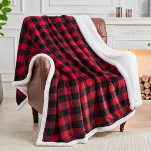 BEDELITE Sherpa Fleece Blanket - Black and Red Buffalo Plaid Christmas Blanket, Super Soft Cozy Warm Thick Winter Throw Blankets for Couch and Bed, 50" x 60"