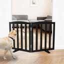 Freestanding Dog Gate Indoor,Doggie Gate Foldable Pet Gates for Doorways,Stairs or Hallways, Wooden Black Pet Gate for the House, Pet Fence with Support Feet Included,24 "Height-2 Panels