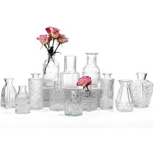 12 Pcs Glass Bud Vase Set, Small Glass Vases for Flowers, Mini Clear Bud Vases for Centerpieces, Wedding, Home, Office and Table Decoration, Clear