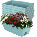 LOCONHA Window Box Planter, Plastic Vegetable Flower Planters Boxes 17 Inches Rectangular Flower Pots with Saucers for Indoor Outdoor Garden, Patio, Home Decor (7, Sky Blue)