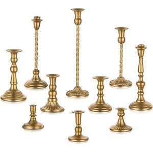 Candlestick Candle Holders Gold: Tall Taper Candles Stick Holder Wedding Decor Set of 10 Dinning Table Centerpiece Vintage Metal Candle Stand