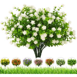 Artificial Flowers Outdoor,UV Resistant Fake Flowers 20 Bundles Faux Outdoor Plants Plastic Flowers Greenery Bushes for Indoor Outside Home Porch Decoration (White)