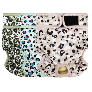 Langsprit Washable Female Dog Diapers  Doggie Reusable Diapers for Doggy Puppy Female in Period  Highly Absorbent Dog Heat Panties Leopard L