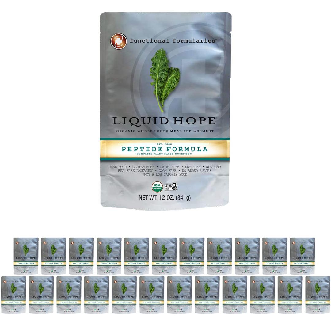 Functional Formularies Liquid Hope Peptide Organic Tube Feeding Formula and Nutritional Meal Replacement Supplement, 12 Oz Pouch, Pack of 24, Nov 06 2026