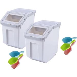 25LB/13L Airtight Flour Rice Grain Cereal Storage Container With Spoon & Measuring Cup & Handle, 2 Pack (Holds 50LBS) Pet Dog Cat Dry Food Bin, Easy to Move & Keep Food Fresh(400 oz)