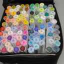 Caliart Markers, 100 Colors Dual Tip Art Markers Sketch Pens Permanent Based, with Case for Adults Artists Drawing Illustration Sketching Coloring (White Barrel)