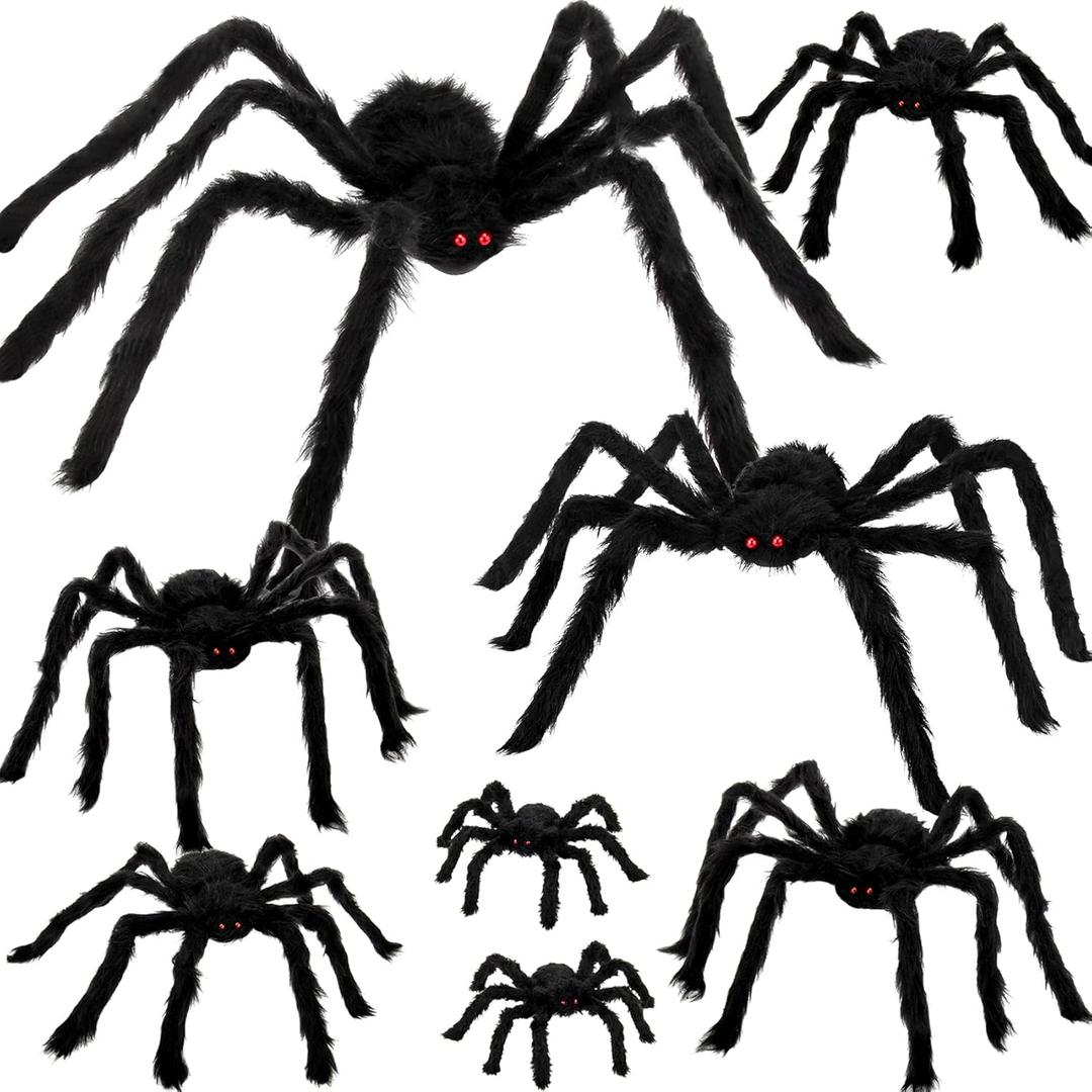 Colovis Spider Decorations, 8PCS Giant Spiders Outdoor Halloween Decorations, Realistic Large Scary Spider Props for Indoor, Home, Yard, Party Creepy Halloween Decor
