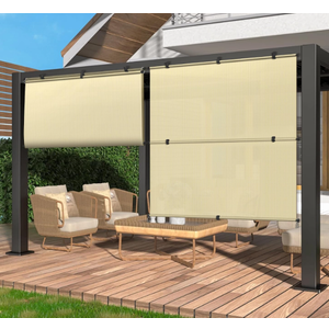 Outdoor Roller Shades 8'W x 7'H Porch Sun Shades Outdoor Roll Up Blinds for Patio Porch Gazebo Balcony Backyard, Beige