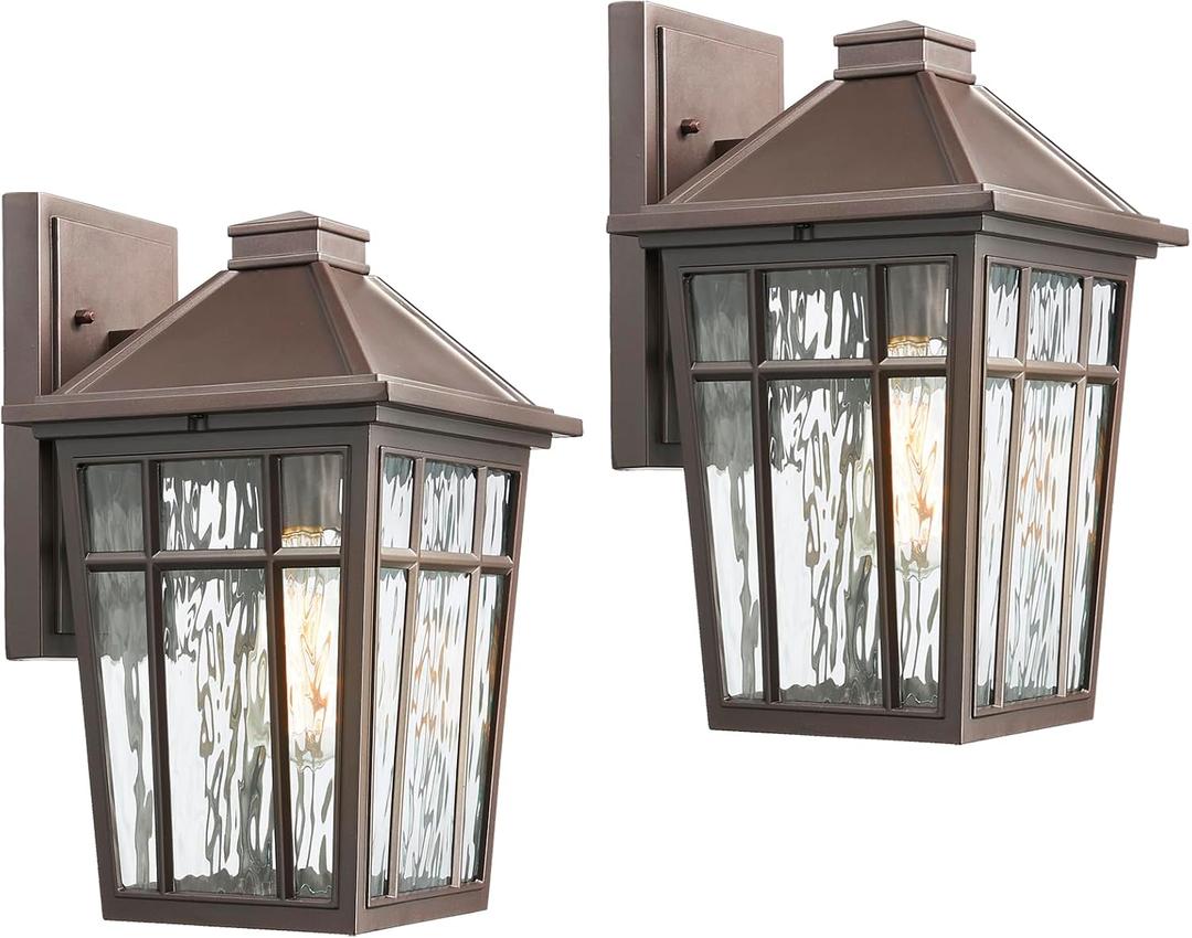 Darkaway Large Outdoor Sconce Lights Wall Light Fixtures,14inch Exterior Porch Light Outdoor Sconce Anti-Rust Outside Light with Water Ripple Glass for Patio Yard Garage, 2 Pack (Bronze)