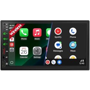 [Upgraded DSP] 7'' Double Din Car Stereo with Wireless Apple Carplay Android Auto, 240W Powerful Sound, FM/AM Radio, 7 Inch LCD Ultra HD Touchscreen, Bluetooth Handsfree, Waterproof Backup Camera, SWC