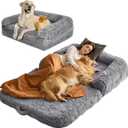 VEVOR Foldable Human Dog Bed, 72"x48"x10" Giant Human Sized Dog Bed with Washable PV Velvet Cover, Egg Orthopedic Foam, Storage Pocket, for You and Pet, Grey