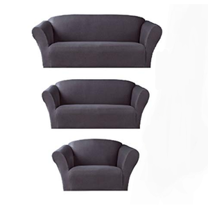 Homrelexa 3-Piece Cover Set, Sofa, Loveseat, and Arm Chair Slipcovers, Form fit Stretch, Wrinkle Free, Furniture Protector, Sofa Covers for Living Room, Polyester Spandex (Dark Grey)