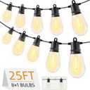 25FT Outdoor String Lights IP65 Waterproof Patio Lights with 8 + 1 Shatterproof LED Bulbs Commercial Grade LED String Lights Connectable Hanging Decorative Lights for Outdoor Balcony Yard