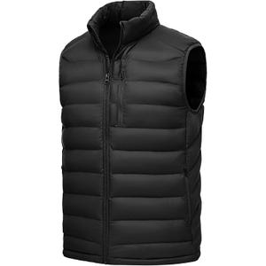 Rdruko Men's Puffer Vest Lightweight Outerwear Winter Warm Outdoor Hiking Casual Vest with 5 Pockets (Large, Black)
