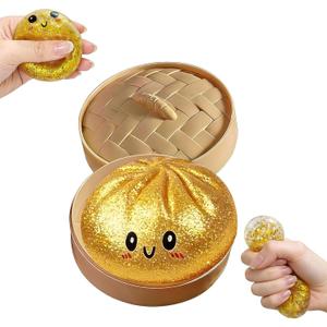 Glitter Dumpling Squishy, Glitter Dumpling Squishy Box Gold, Colorful Sensory Toys Stress Relief Squishies, Glitter Squishy Dumplings Sensory Squeeze Toy for Stress Relief