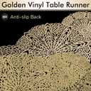 FAVE Gold Small Table Runner 36 Inch Heat Resistant Vinyl Table Cover for Dinner Party Wedding Decor(Gold Sphere)
