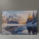 Snow Capped Mountain Wall Art Park Landscape Modern Artwork Painting Print on Canvas Framed Picture for Living Room Bathroom Bedroom Home Wall Decoration Ready to Hang [18''Wx12''H]