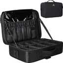 Travel Makeup Bag Makeup Cosmetic Train Case Organizer Portable Storage Bag with Adjustable Dividers for Cosmetics Makeup Brushes Toiletry Jewelry Black Medium