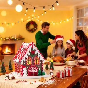 Gingerbread House Decorations, 6.3" Snow Cottage, Handcrafted Cartoon-Style Classic Christmas Village Figurine for Home Xmas Decor, Tabletop & Showcase, Gift for Kids, Green (White)