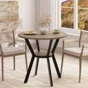 MECHYIN Round Dining Table, 31.5" Small Kitchen Table with Storage, Space Saving Dining Table, Rustic Wood Table with Metal Legs for Apartment, Dining Room & Kitchen Nook
