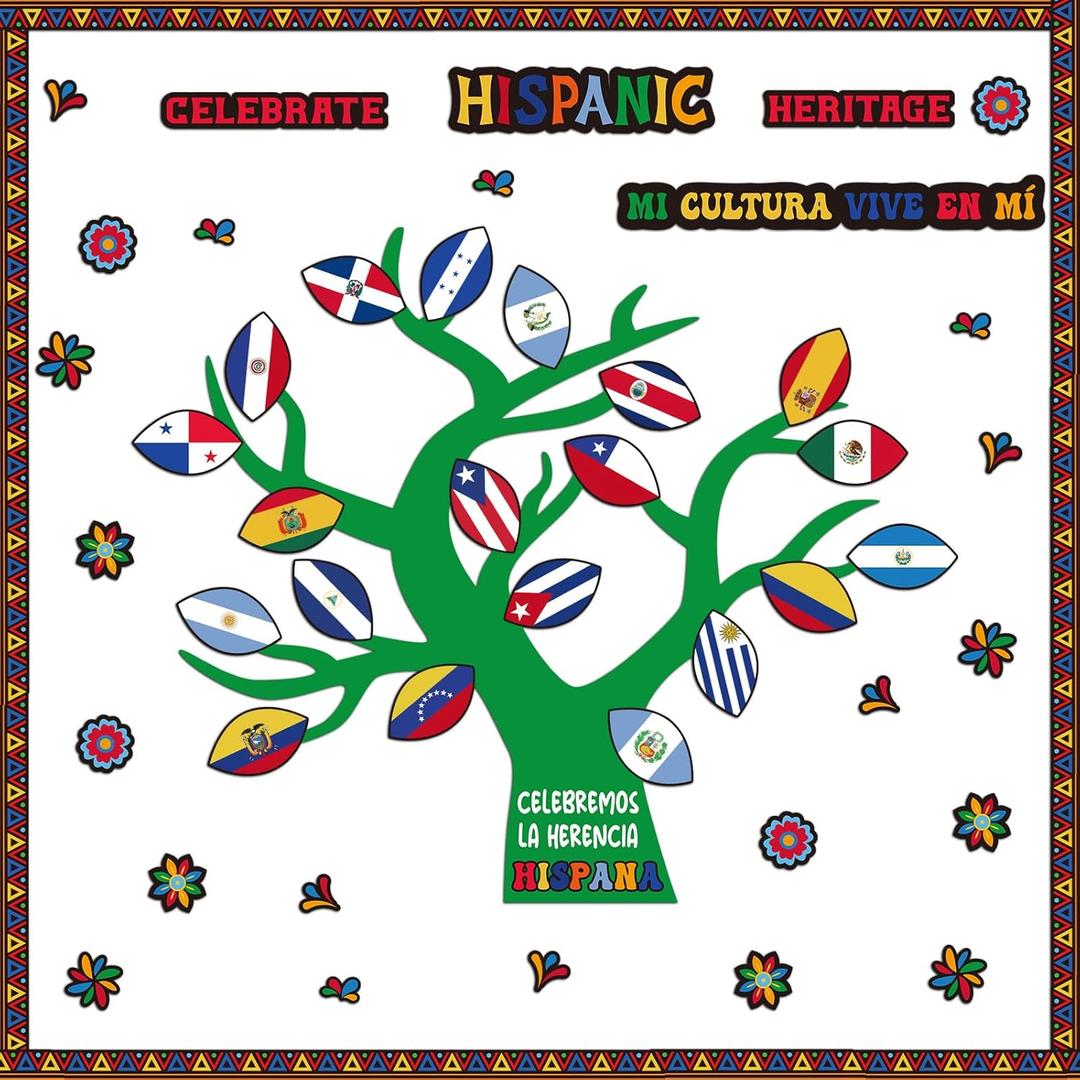Kosiz 50 Pcs Hispanic Heritage Month Bulletin Board Set Celebrate Hispanic Heritage Month Decoration Classroom Wall Statement Spanish Classroom Decor for School Home Wall Decor