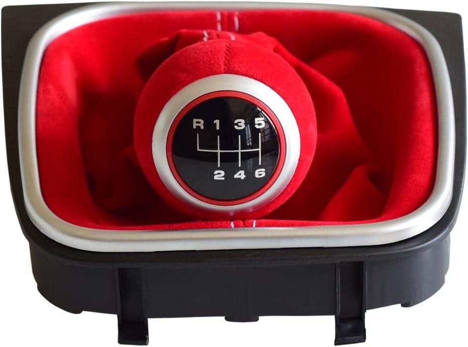 Manual 6 Speed Red Suede Leather Gear Shift knob Complete Gaiter Boot for VW Golf 5 Golf 6 MK5 MK6 R32 GTI 2004-2009 (6 Speed)