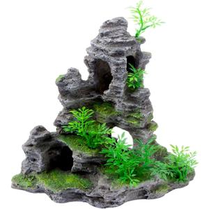 Saim Aquarium Mountain View Stone Ornament, Artificial Mountain Hill View Stone Rock Cave Aquarium Decorations Fish Tank Decor for Betta Cichlids Hideaway Cave, Hermit Crab Hideout - Large (11.5x6x10.6inch-l)