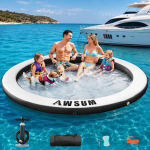 Inflatable Water Hammock for Adults, Round Boat Float for Lake Ocean | Round Floating Ring with Widened Panel, Heavy-Duty PVC Pool Hammock for Multi Person, Pet Friendly, Mesh Center, 6FT - 12FT