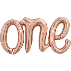 5 x TONIFUL Rose Gold One Balloons Banner, 42*16 Inch Mylar Foil Script,Cursive Letter ONE Sign Banner Balloon Bunting Reusable Ecofriendly Material for Boys Girls Kids First Birthday One Year Old Party