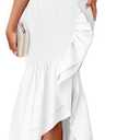 ZESICA Women's 2025 Summer Strapless Bodycon Maxi Dress Ribbed Sexy High Split Mermaid Prom Party Dresses (White, L)