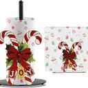 Candy Cane Christmas Paper Towel Holder, Iron Christmas Decorations Indoor with Round Base, Candy Cane Napkin Holder, Xmas Paper Towel Holder Stand Accessories for Bathroom Kitchen Dining, 2 PCS