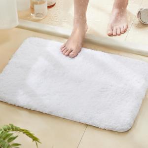 TECHMILLY Super Soft Shaggy Bathroom Rugs, Absorbent Thick Non Slip Microfiber Bath Rugs, Quick Dry Machine Washable Bath Mat for Bathroom Floor, Bathtub and Shower 17"x24" (White)