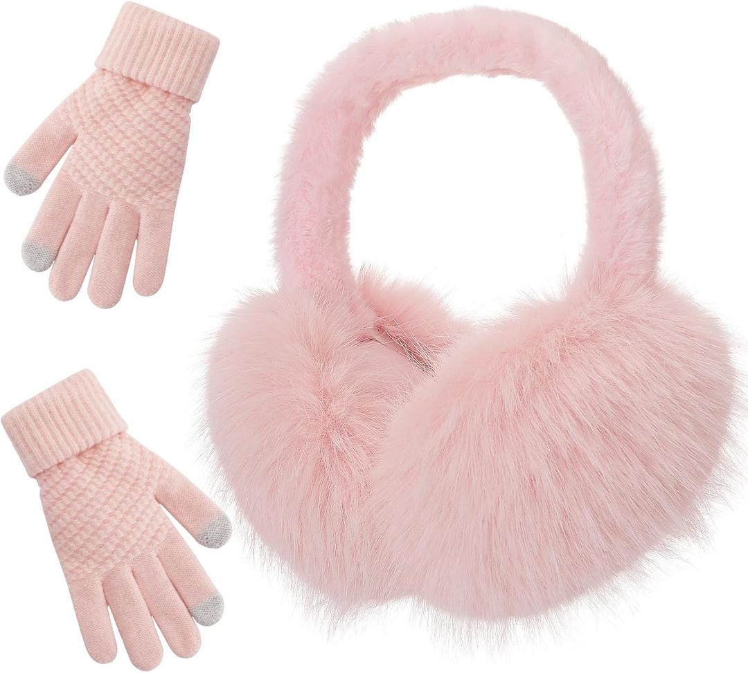 Winter Ear muffs Faux Fur Warm Earmuffs Cute Foldable Outdoor Ear Warmers For Women (Pink)