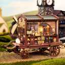 The Traveling Magic Shop DIY Miniature House Kit w/LED Light  Carriage Dollhouse Kit  Wood 3D Puzzles Tiny House Book Nook Christmas Halloween Birthday