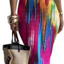 Nimsruc Women Summer Long Dress Casual Slip Sexy Slim Sleeveless Bodycon Maxi Dresses for Women 2025 Color Collision XL