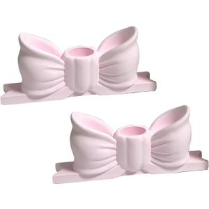Candle Holder Set of 2, Bow Candlestick Holders Fit 0.59 Inch Candles, Gypsum Candelabra Decorative Candle Stand Centerpiece for Table Wedding Dinning Party (Pink-2PCS)