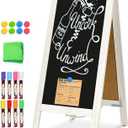 DOLLAR BOSS 40" x 20" A-Frame Chalkboard Sign Double-Sided Magnetic Sandwich Board Solid Pine Wood Frame Stable Wind Resistant Freestanding Menu Display for Outdoor, Caf, Wedding, Business, White