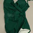 SUUKSESS Women Sexy Mesh Tummy Control One Piece Swimsuit Wrap Push Up Bathing Suit Retro Backless Cut Out Swimwear (Deep Green, S)