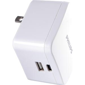Philips iPhone USB Wall Charger Block, 22.5W Charging Block with USB C and USB A for iPhone 16, 15, 14 Series, iPad, Power Adapter Cube, Foldable Plug Charging Box, White, DLP2507PTS1/27