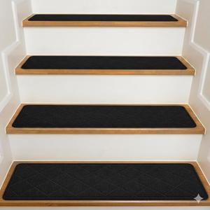 KOOTETA Stair Treads for Wooden Steps Indoor, 15 Pack 8" X 30" Non Slip Carpet Stair Treads with Reusable Adhesive for Kids Elders and Dogs, Surface Polyester TPR Backing Stair Rugs, Black