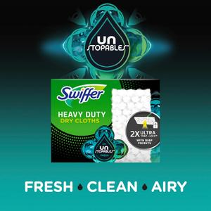 Swiffer Sweep + Mop, Dry Pads Refill, Floor Cleaner for Dirt, Dust, Hair, Cleaning Cloths for Mopping Home, Bathroom, Kitchen, All Purpose Multi-Surface Floor Wipes, Heavy Duty, Gain, 10ct
