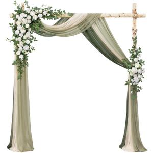 Ling's moment Wedding Arch Flowers with Drapes Kit-Pack of 5, 2pcs Flower Arrangements 3pcs Sheer Hanging Drapes Ceremony Arbor Backdrop Artificial Rose Floral Decor, White & Sage