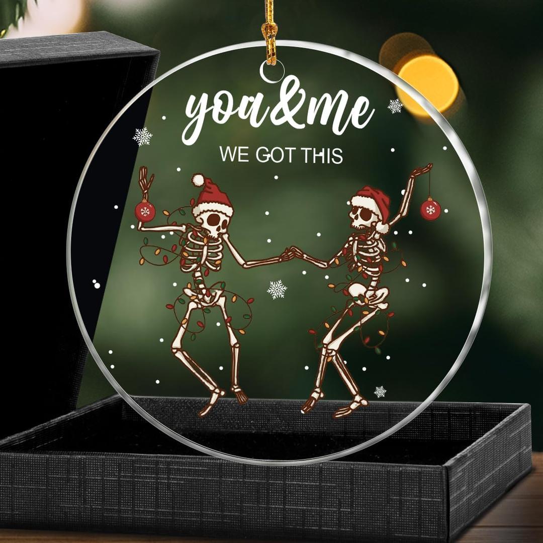 Funny Couple Gift Christmas Ornaments for Tree Decorations, Dancing Skeleton Ornament for Couples Wife Husband Girlfriend Boyfriend