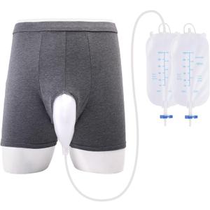 Urine Collection Bag,Wearable Urine Bag for Man,Portable Silicone Urine Drainage Device,with 500ml*2 Collection Device,Reusable,Non-Detachable Flat-cornered Style,Gray L