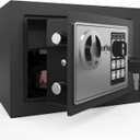 Goldenkey Small Safe with Keys&Code for Money Cash and Coin, Digital Mini Kids Safe Bank for Home, 6.69"D x 9.05"W x 6.69"H, 0.3 Cu.Ft. (Black-Classic)